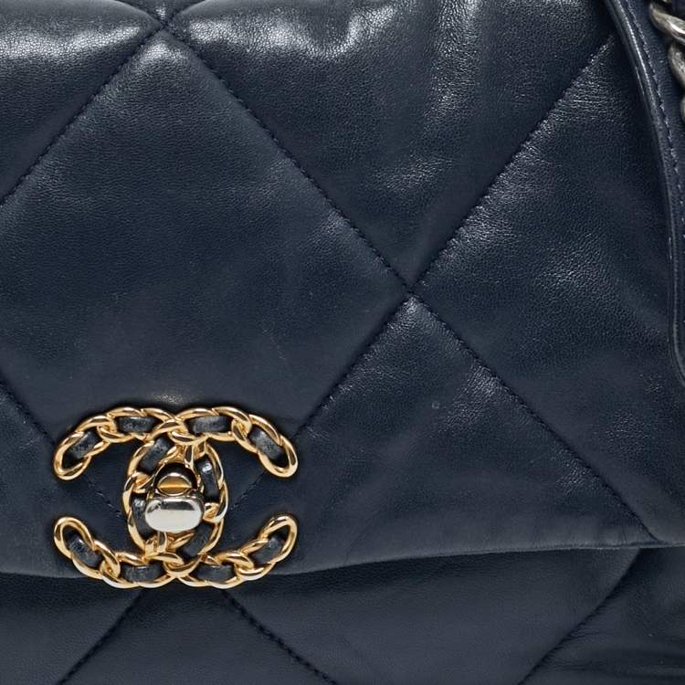 Pre Owned Chanel Navy Blue Quilted Leather Small 19 Flap Bag