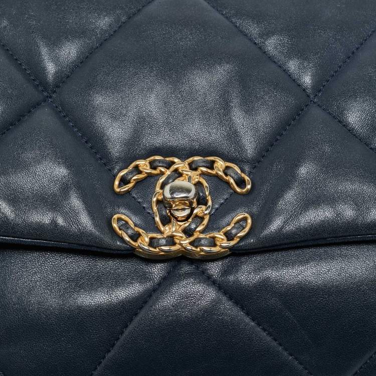 Pre Owned Chanel Navy Blue Quilted Leather Small 19 Flap Bag