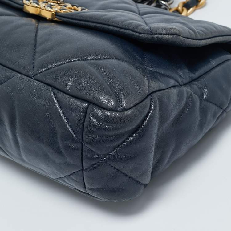 Pre Owned Chanel Navy Blue Quilted Leather Small 19 Flap Bag