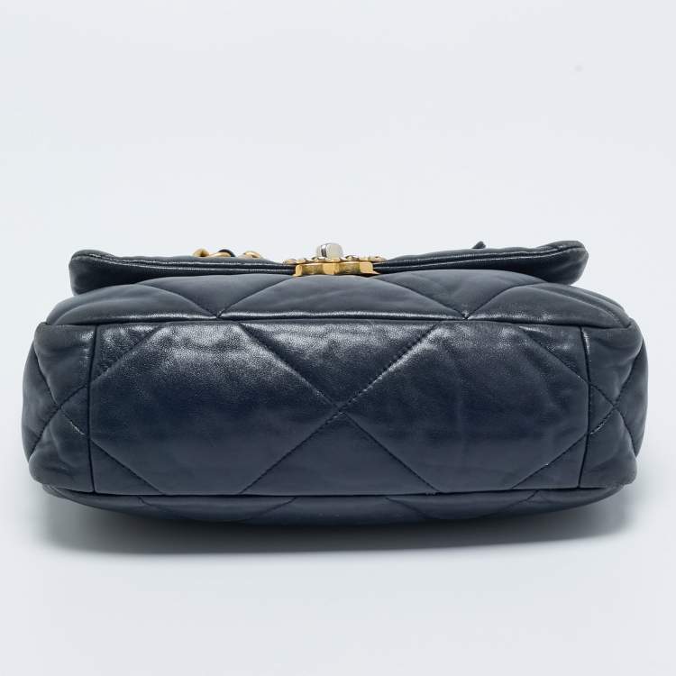 Pre Owned Chanel Navy Blue Quilted Leather Small 19 Flap Bag