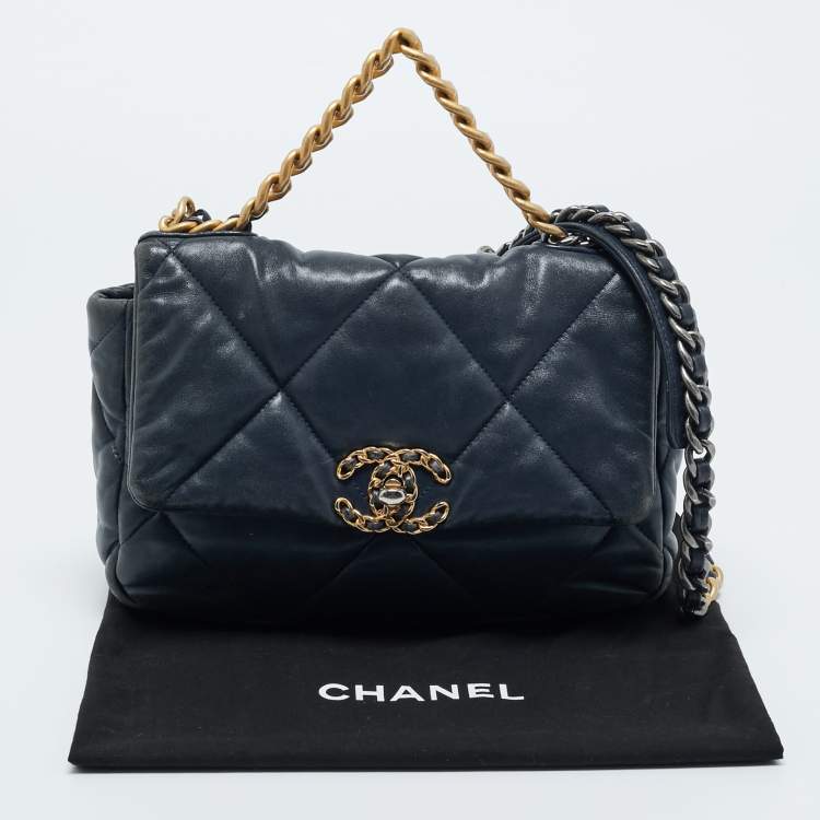 Pre Owned Chanel Navy Blue Quilted Leather Small 19 Flap Bag