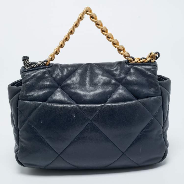 Pre Owned Chanel Navy Blue Quilted Leather Small 19 Flap Bag