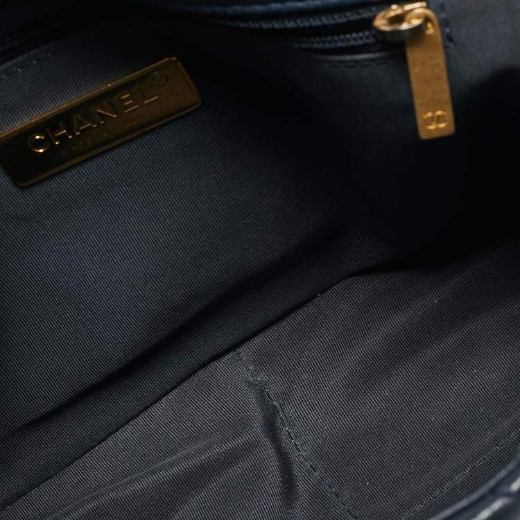 Pre Owned Chanel Navy Blue Quilted Leather Small 19 Flap Bag
