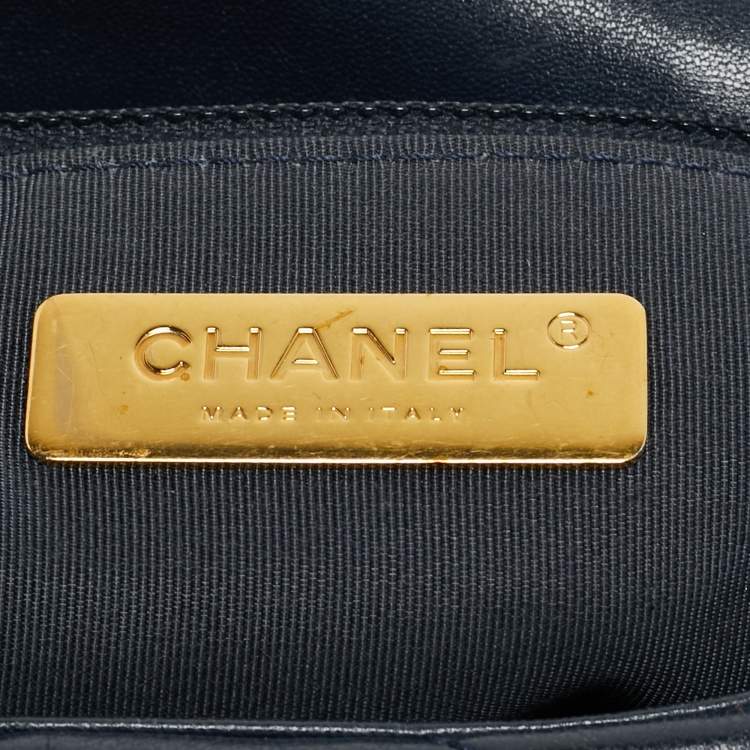 Pre Owned Chanel Navy Blue Quilted Leather Small 19 Flap Bag