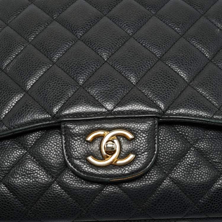 Pre Owned Chanel Black Quilted Caviar Leather Maxi Classic Single Flap Bag