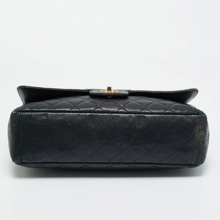 Pre Owned Chanel Black Quilted Caviar Leather Maxi Classic Single Flap Bag