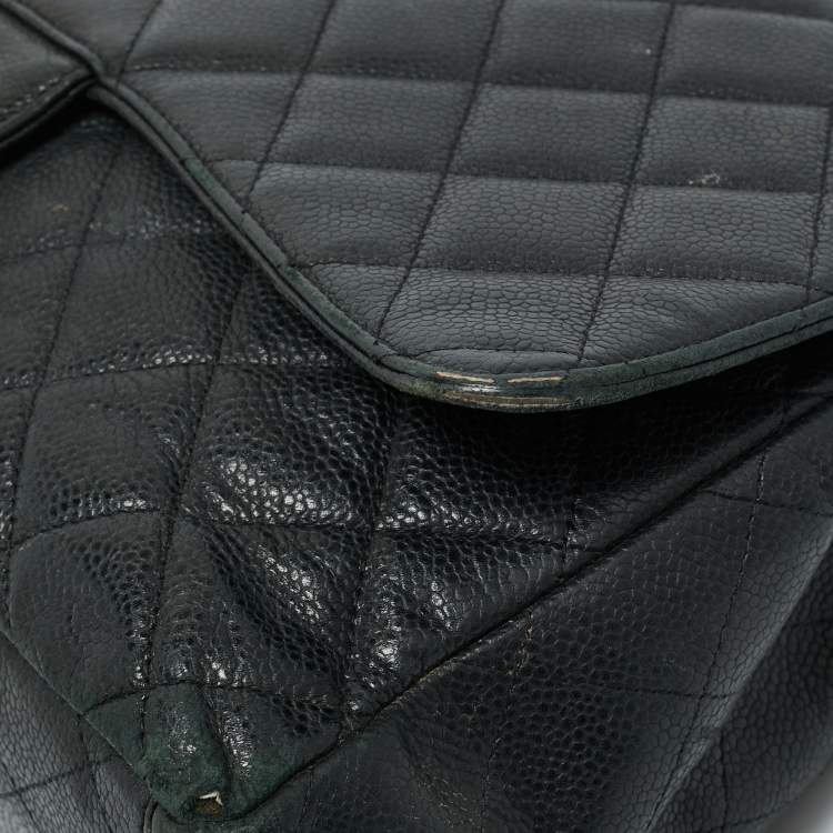 Pre Owned Chanel Black Quilted Caviar Leather Maxi Classic Single Flap Bag