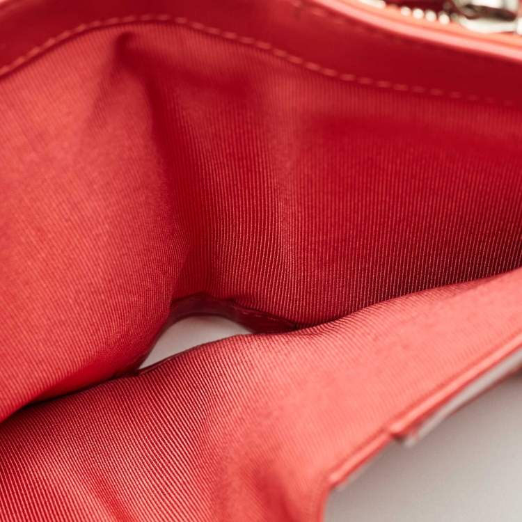 Pre Owned Chanel Orange Quilted Patent Leather CC French Wallet