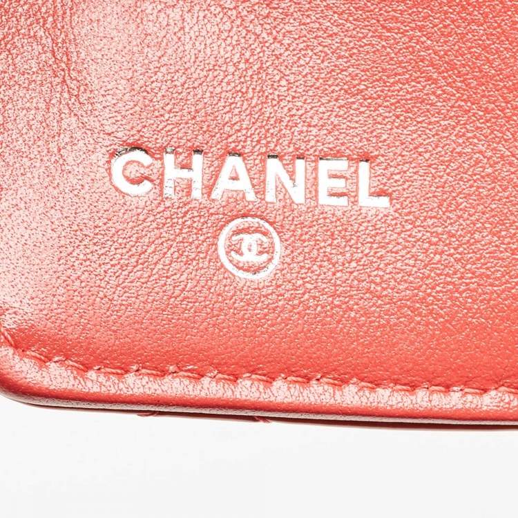 Pre Owned Chanel Orange Quilted Patent Leather CC French Wallet