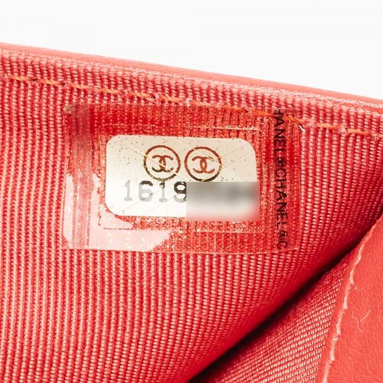 Pre Owned Chanel Orange Quilted Patent Leather CC French Wallet