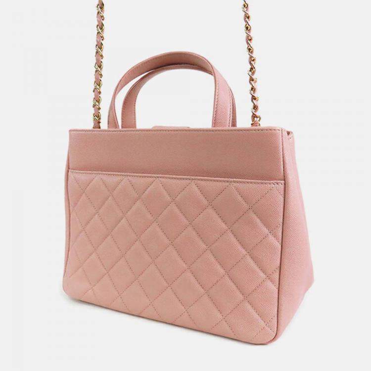 Pre Owned Chanel Pink CC Quilted Caviar Business Affinity Satchel