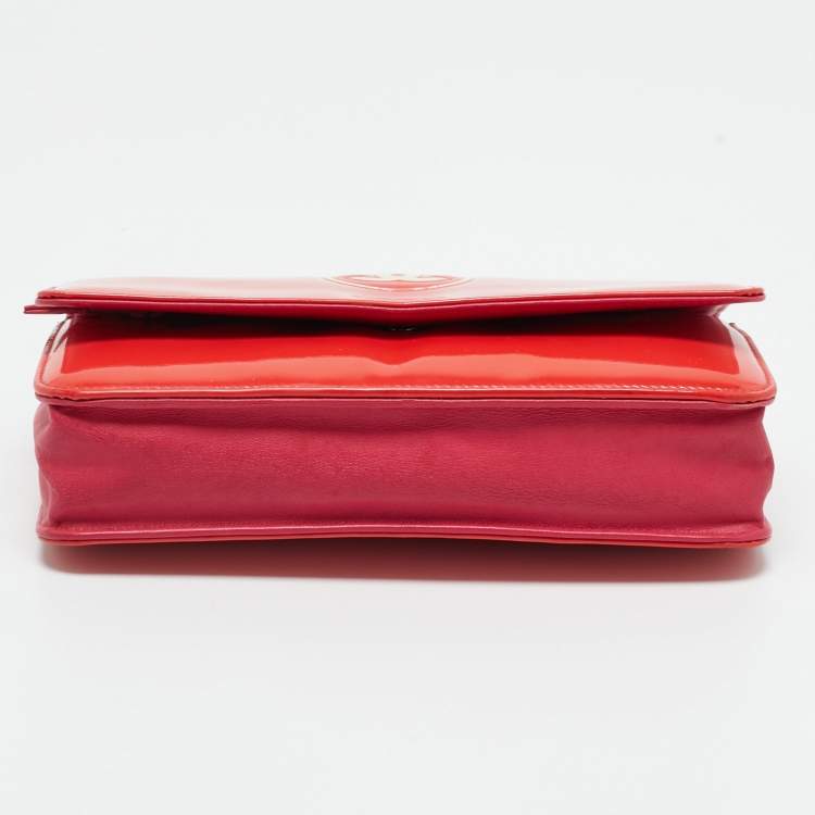 Pre Owned Chanel Red/Pink Patent and Leather CC Wallet On Chain
