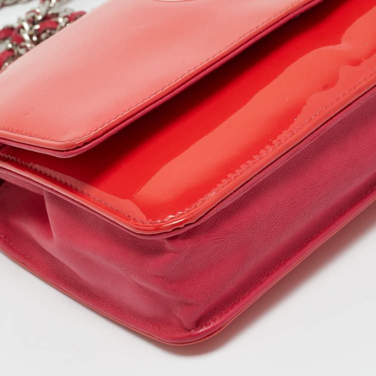 Pre Owned Chanel Red/Pink Patent and Leather CC Wallet On Chain