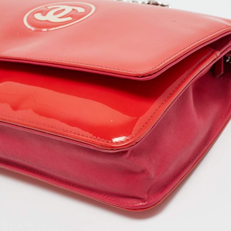 Pre Owned Chanel Red/Pink Patent and Leather CC Wallet On Chain