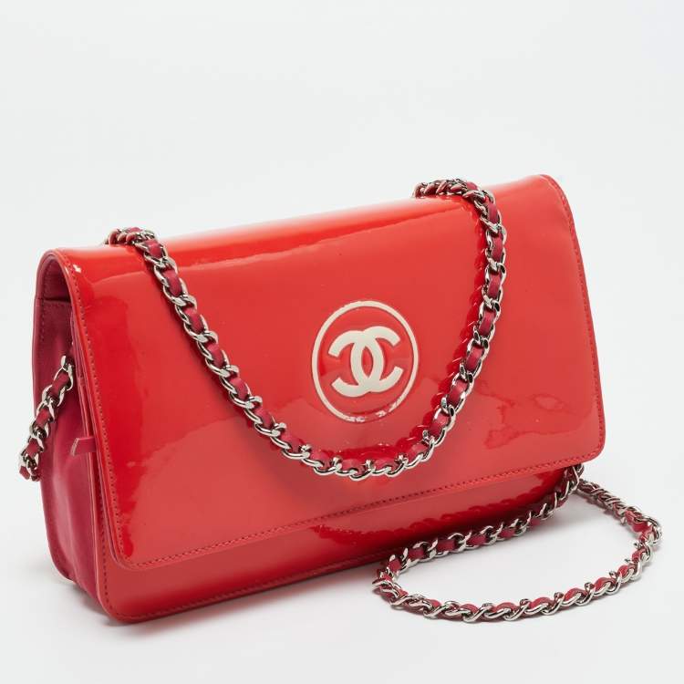 Pre Owned Chanel Red/Pink Patent and Leather CC Wallet On Chain