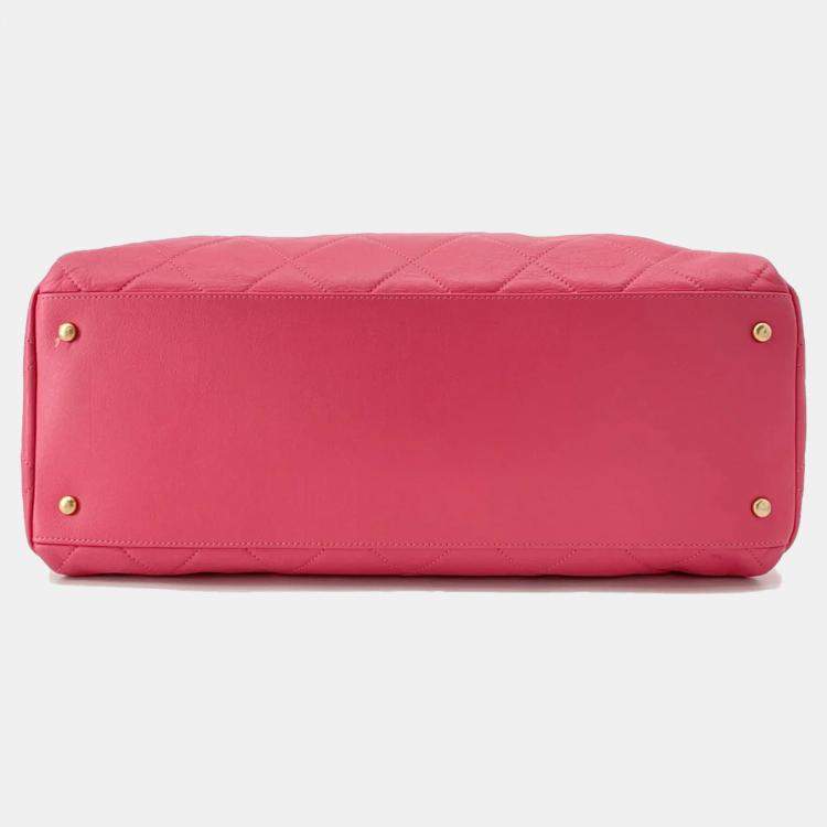 Pre Owned Chanel Matelasse Bowling Bag Pink Calf Leather
