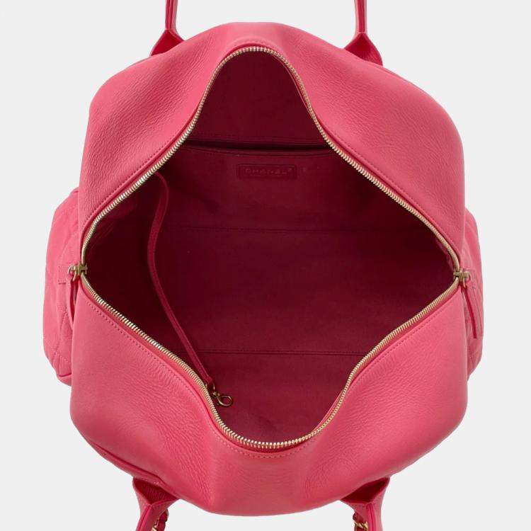 Pre Owned Chanel Matelasse Bowling Bag Pink Calf Leather