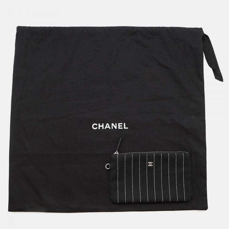 Pre Owned Chanel Deauville MM Black White Canvas Leather Tote Bag