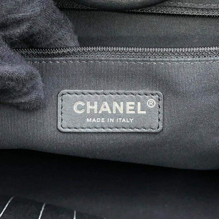 Pre Owned Chanel Deauville MM Black White Canvas Leather Tote Bag