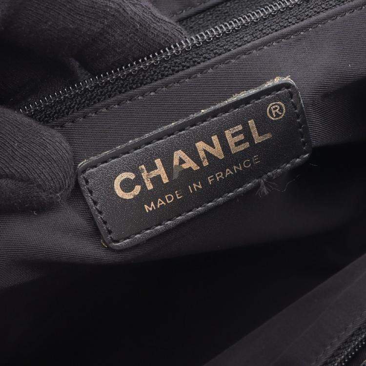 Pre Owned Chanel New Travel Line Pm Tote Bag A20457 Leather Nylon Canvas Black Used Ghw