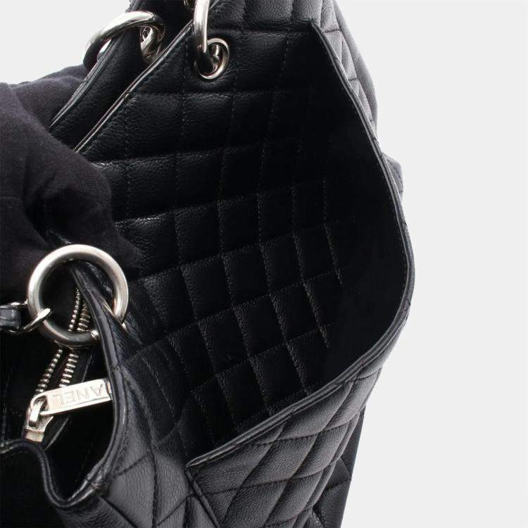 Pre Owned Chanel Matelassé Black Leather Grand Shopping Tote