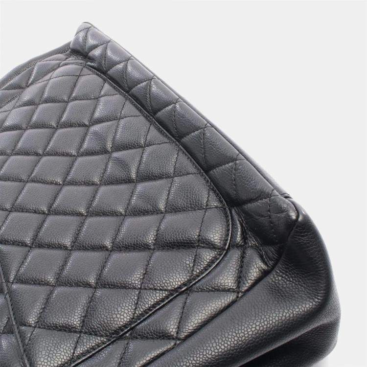Pre Owned Chanel Matelassé Black Leather Grand Shopping Tote