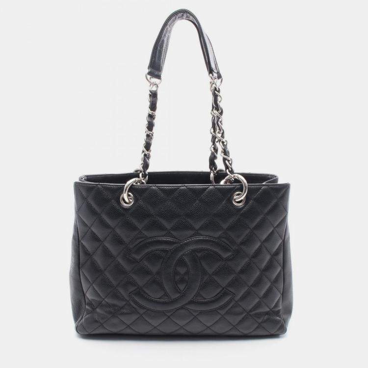 Pre Owned Chanel Matelassé Black Leather Grand Shopping Tote