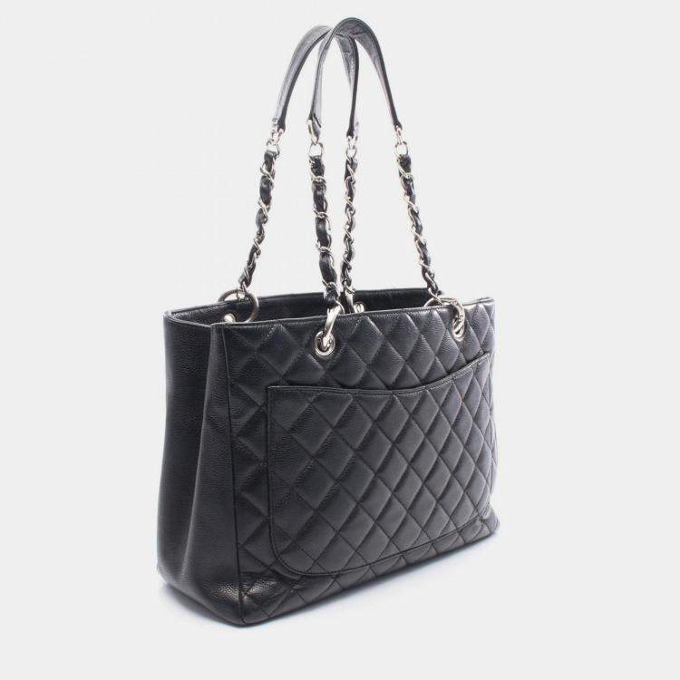Pre Owned Chanel Matelassé Black Leather Grand Shopping Tote