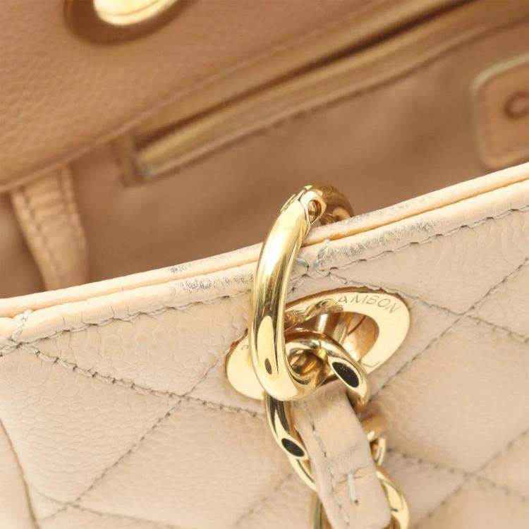 Pre Owned Chanel Matelasse PST Calfskin Beige Chain Shoulder Tote Bag