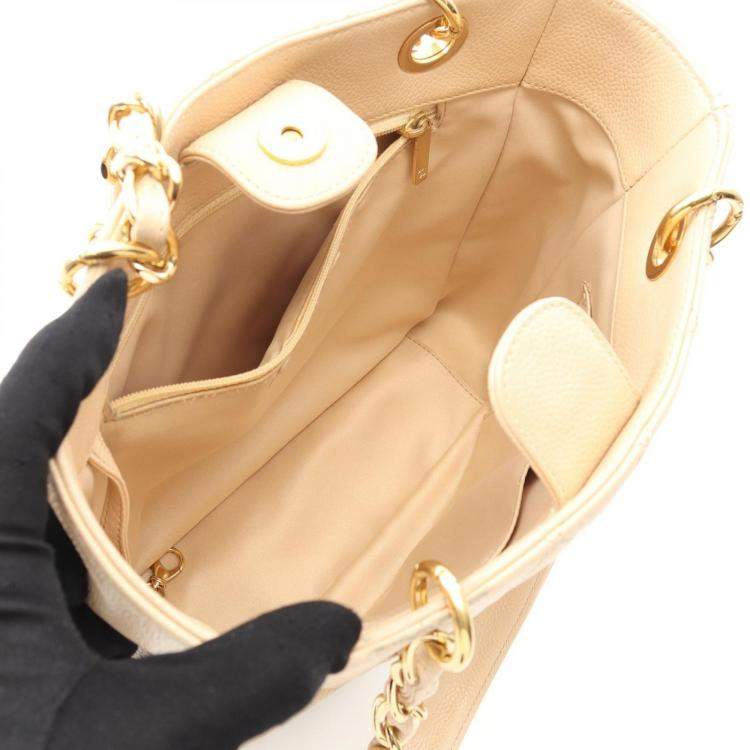 Pre Owned Chanel Matelasse PST Calfskin Beige Chain Shoulder Tote Bag