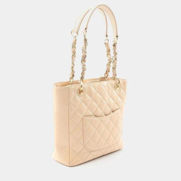 Pre Owned Chanel Matelasse PST Calfskin Beige Chain Shoulder Tote Bag