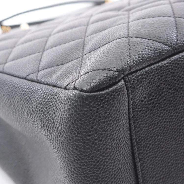 Pre Owned Chanel Matelasse Black Calfskin Grand Shopping Tote Chain Bag GHW 