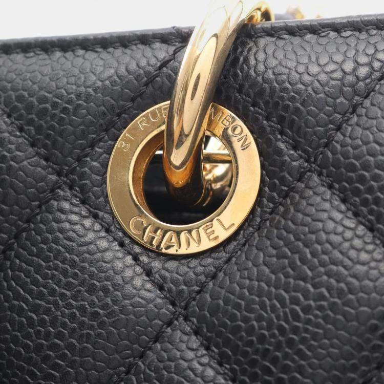 Pre Owned Chanel Matelasse Black Calfskin Grand Shopping Tote Chain Bag GHW 