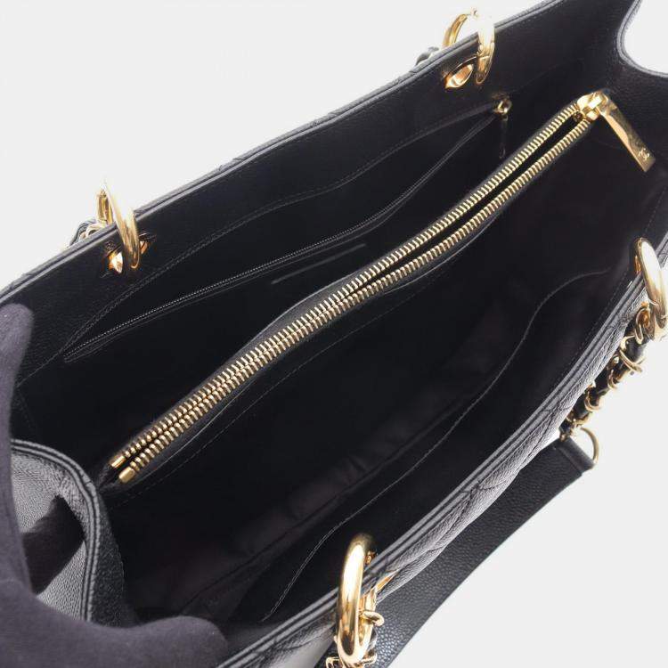Pre Owned Chanel Matelasse Black Calfskin Grand Shopping Tote Chain Bag GHW 
