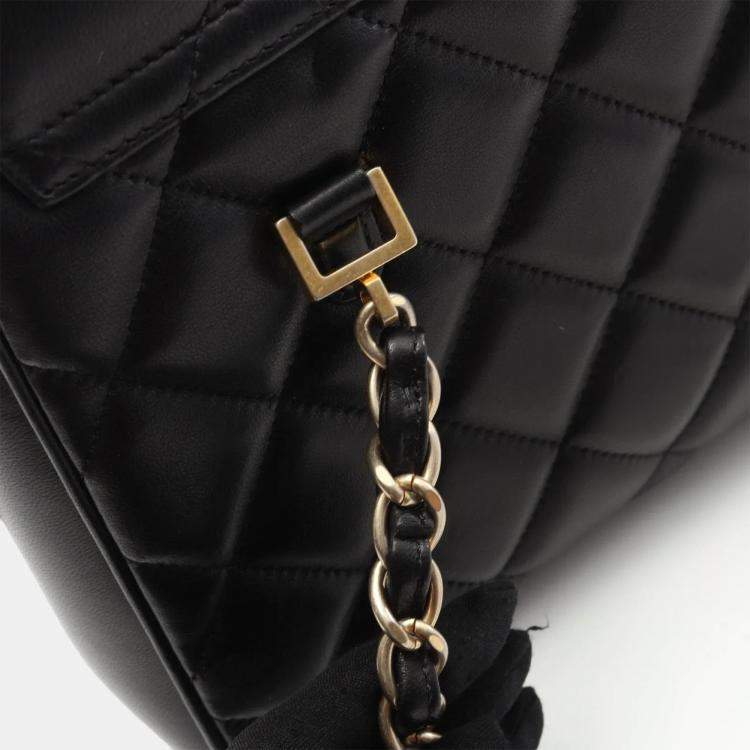 Pre Owned Chanel Matelasse Coco CC Black Lambskin Chain Tote Bag GHW  