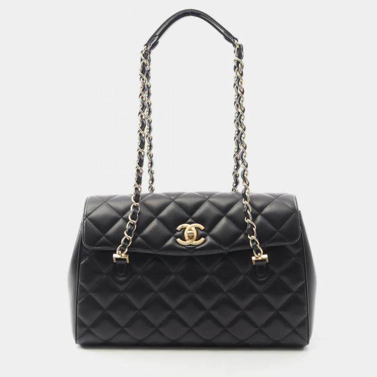 Pre Owned Chanel Matelasse Coco CC Black Lambskin Chain Tote Bag GHW  