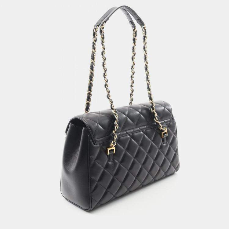 Pre Owned Chanel Matelasse Coco CC Black Lambskin Chain Tote Bag GHW  