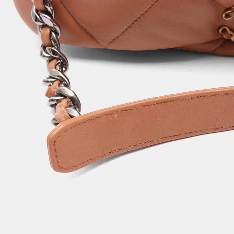 Pre Owned Chanel 19 Dix-Neuf Maxi Brown Lambskin Matelasse Chain Shoulder Bag