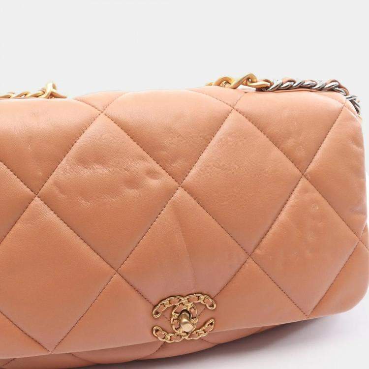 Pre Owned Chanel 19 Dix-Neuf Maxi Brown Lambskin Matelasse Chain Shoulder Bag