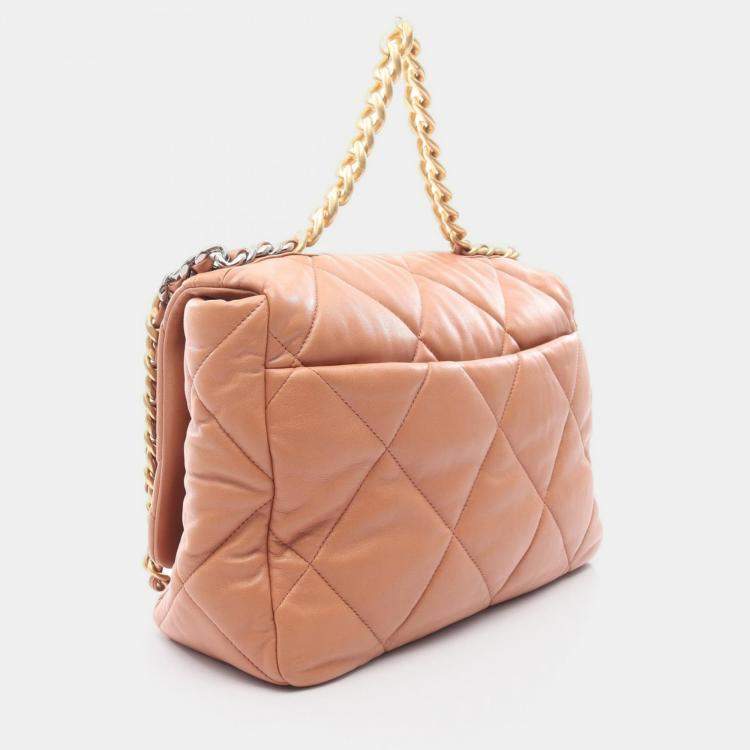 Pre Owned Chanel 19 Dix-Neuf Maxi Brown Lambskin Matelasse Chain Shoulder Bag