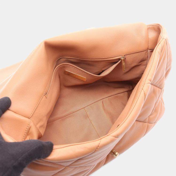 Pre Owned Chanel 19 Dix-Neuf Maxi Brown Lambskin Matelasse Chain Shoulder Bag