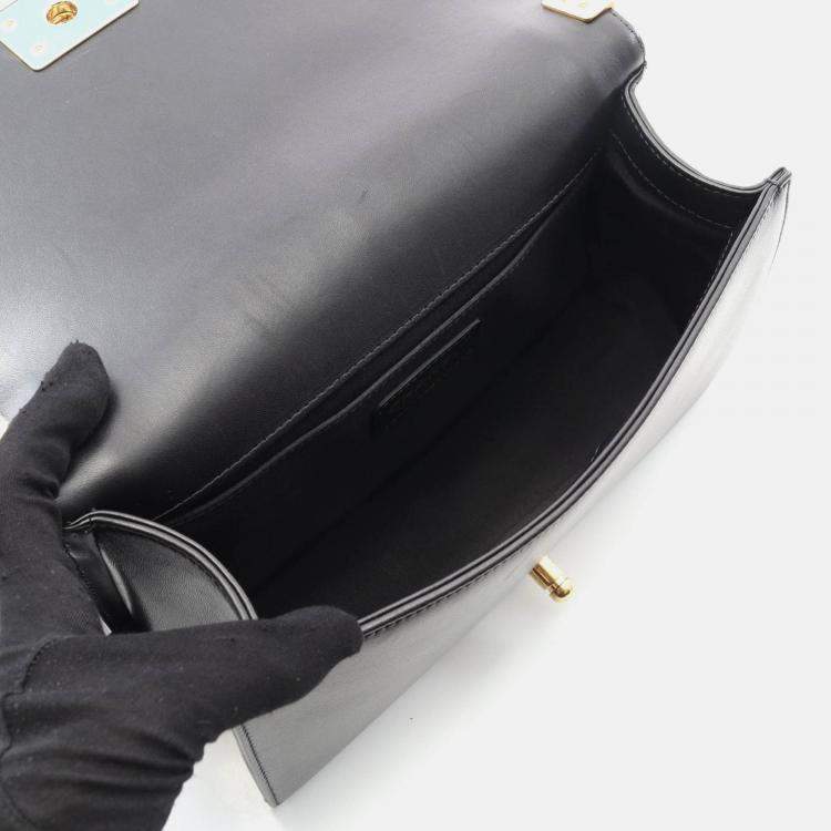 Pre Owned Chanel Boy Chanel Coco CC Black Lambskin Shoulder Bag GHW 