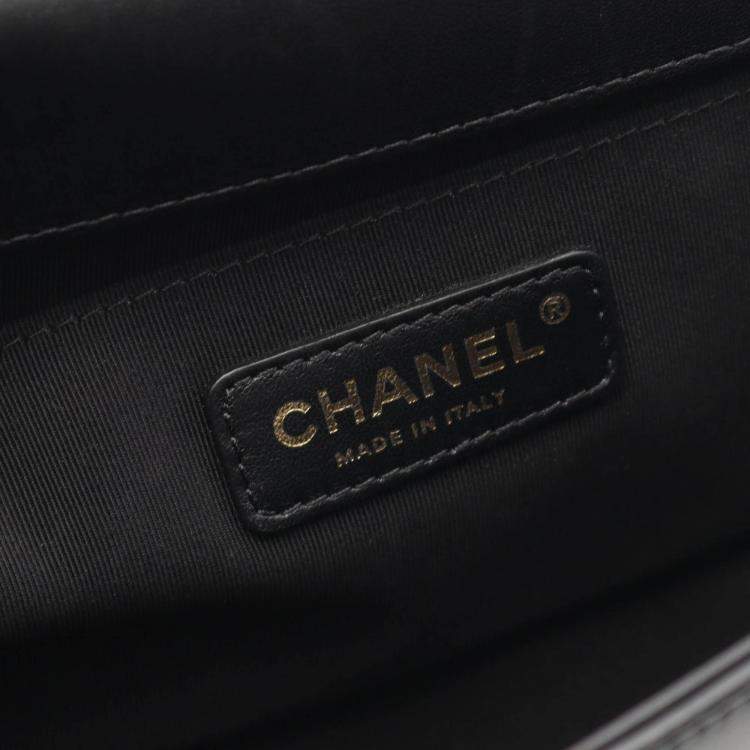 Pre Owned Chanel Boy Chanel Coco CC Black Lambskin Shoulder Bag GHW 