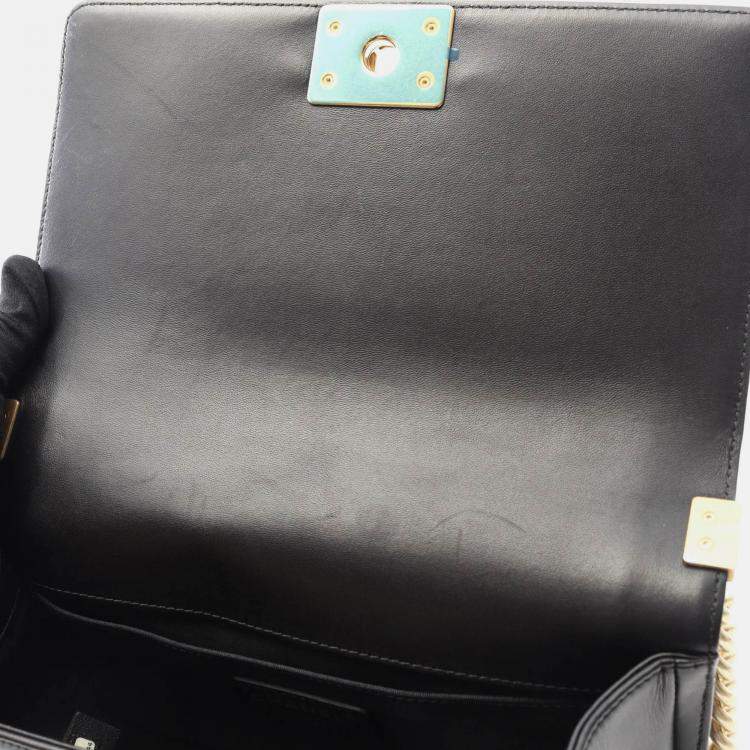 Pre Owned Chanel Boy Chanel Coco CC Black Lambskin Shoulder Bag GHW 