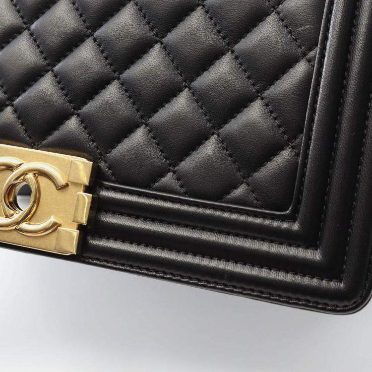 Pre Owned Chanel Boy Chanel Coco CC Black Lambskin Shoulder Bag GHW 