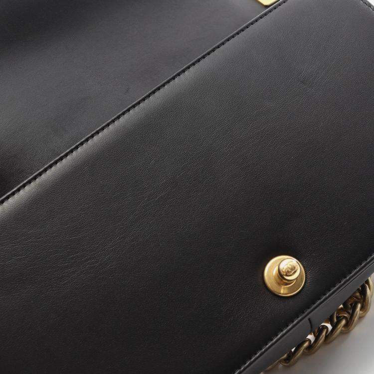 Pre Owned Chanel Boy Chanel Coco CC Black Lambskin Shoulder Bag GHW 