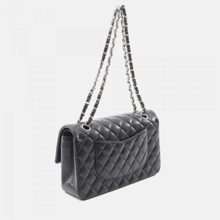 Pre Owned Chanel Matelasse Black Lambskin SHW Double Flap Chain Shoulder Bag