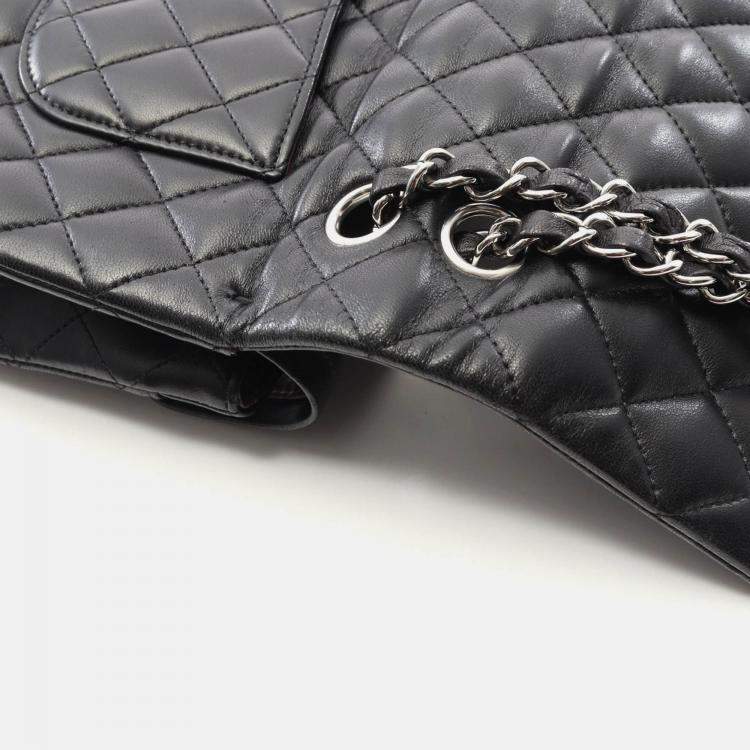 Pre Owned Chanel Matelasse Black Lambskin SHW Double Flap Chain Shoulder Bag