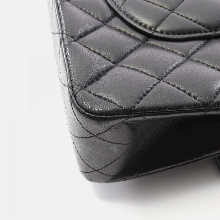 Pre Owned Chanel Matelasse Black Lambskin SHW Double Flap Chain Shoulder Bag