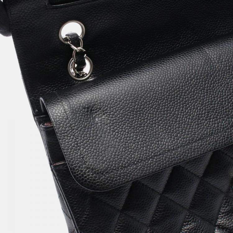 Pre Owned Chanel Matelasse Black Calfskin SHW Double Flap Chain Shoulder Bag
